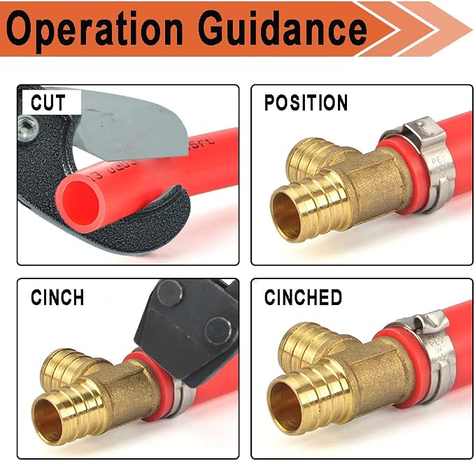 TTFLEX RV Pex Repair Kit with Cinch Tool, Pipe Cutter & 1/2" Brass Fittings | Pex Cinch Tool Kit, All-in-One Kit, Lead-Free, 12 PCS 1/2" Tee Elbow Coupling Fittings, 20 PCS 1/2" PEX Cinch Clamp Rings
