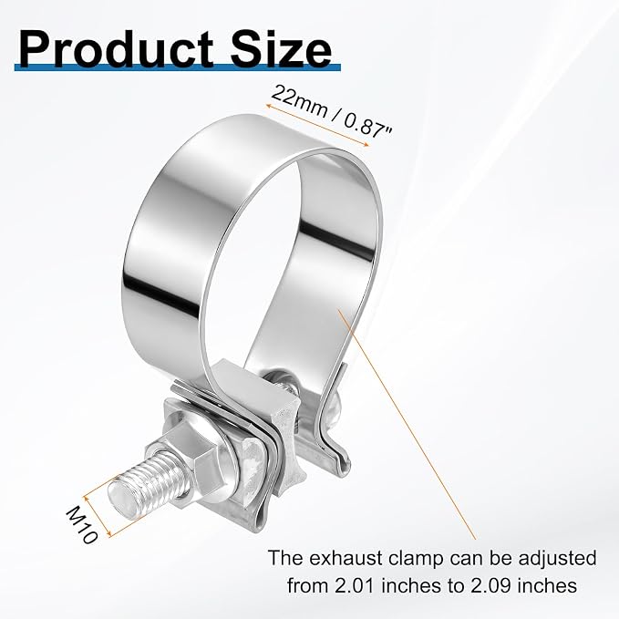 HARFINGTON 410 Stainless Steel Exhaust Clamp 2.09" Butt Joint Narrow Band Muffler Seal Exhaust Narrow Lap Butt Clamps for Pipe Mufflers Converters System Repair, Silver