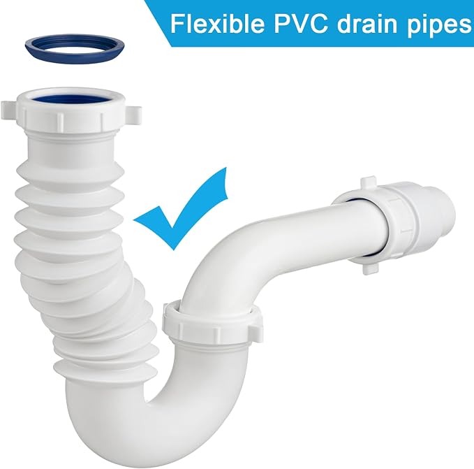 (1 Pack-White) eflyefly 1-1/2 inch P Trap Kitchen Bathroom Sink Drain Kit with Adjustable Bend Pipe