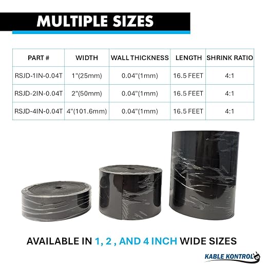 Kable Kontrol Heat Shrink Tape - 4" Inch Wide - 16.5 Ft Rolls - 4:1 Adhesive Lined Shrinkable Tape for Electrical Cables, Wires, Pipes – Adhesive Activates Upon Heating Melts and Seals, RoHS - Black
