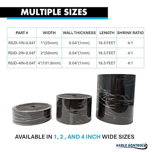 KABLE KONTROL Heat Shrink Tape - 1" Inch Wide - 16.5 Ft Rolls - 4:1 Adhesive Lined Shrinkable Tape for Electrical Cables, Wires, Pipes – Adhesive Activates Upon Heating Melts and Seals, RoHS - Black