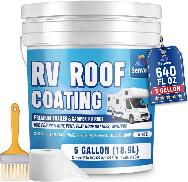 RV Roof Sealant 5 Gallon, White RV Roof Coating Kit, RV Roof Sealant White Waterproof Solar Reflective & Leak Repair for Trailers Campers Motorhomes