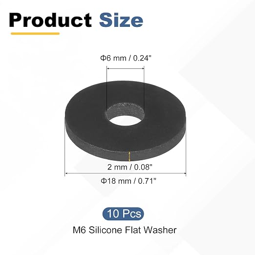 PATIKIL M6 Silicone Flat Washer, 10 Pcs 6mm ID 18mm OD Plain Washer Grommets O-Ring Sealing Gasket Spacer for Faucet Pipe Water Hose Shower Door Handles, Black