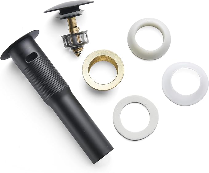 Rockgoya Bathroom Sink Drain,Drain Stopper Bathroom Sink with Overflow,Pop Up Drain Assembly with Detachable Strainer Basket,Built-in Anti-Clogging Strainer,Stainless Steel Mattle Black