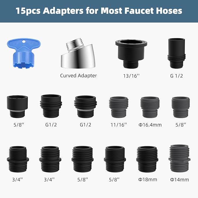 Universal Kitchen Faucet Head Replacement 3-Mode, Extra 15 Adapters, Chrome