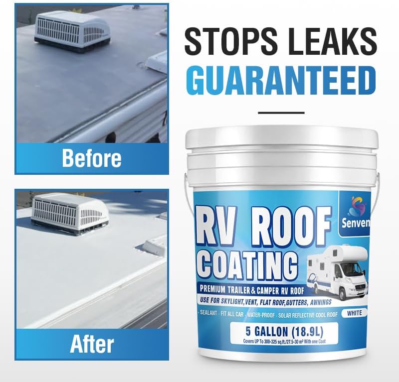 RV Roof Sealant 5 Gallon, White RV Roof Coating Kit, RV Roof Sealant White Waterproof Solar Reflective & Leak Repair for Trailers Campers Motorhomes