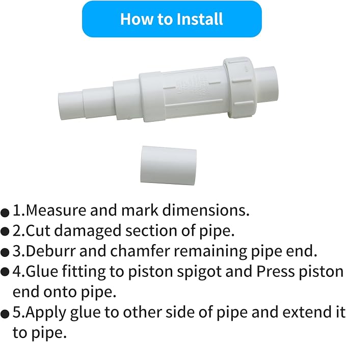 LESSO 1 inch PVC Pipe Repair Coupling Kit, SCH40 White, 2 Sets | 1" PVC Fittings Repair Coupling, For Broken or Cracked In-Ground Pipe