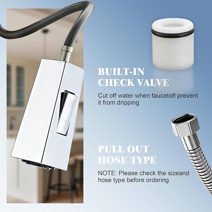 Square Kitchen Faucet Head Replacement Part, G1/2 (13/16" Male Thread) Pull Down Pull Out Sink Sprayer Nozzle, 2-Mode Stream & Spray Tap Spout Only, Splash-Free & Anti-Clog, Chrome