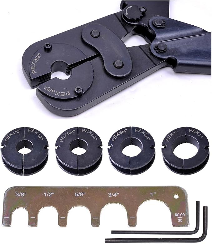 Yescom 5-in-1 PEX Crimping Tool PEX-a Repair Kit for 3/8" 1/2" 5/8" 3/4" 1" | Copper Rings Pipe Crimper