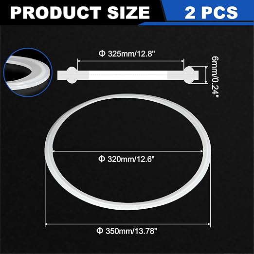 uxcell 2Pcs Silicone O Ring, 13.78" Silicone O-Rings Gasket Sealing Gasket Washers for 12.8" Clamp for Compressor Valves Pipe Repair Sink Plug Bathtub Plug Faucets, White
