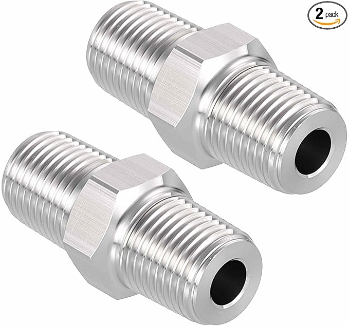 Pack of 2, 1/8" Male NPT To 1/8" Male NPT SUS304 Hex Nipple | Solid Male Pipe Adapter Hose Connectors for Pipe Repair, Bathroom Remodel, Tool Extensions, Compression, Irrigation