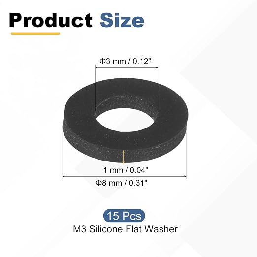 PATIKIL M3 Silicone Flat Washer, 15 Pcs 3mm ID 8mm OD Plain Washer Grommets O-Ring Sealing Gasket Spacer for Faucet Pipe Water Hose Shower Door Handles, Black