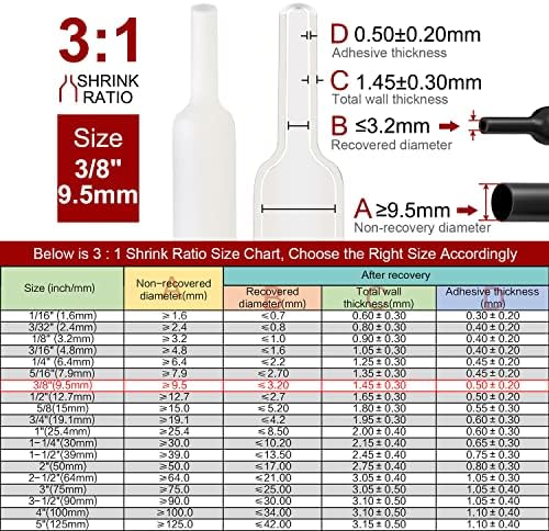 Chanzon 3:1 Ratio 3/8" (9.5mm) Heat Shrink Tubing 8Ft Roll White