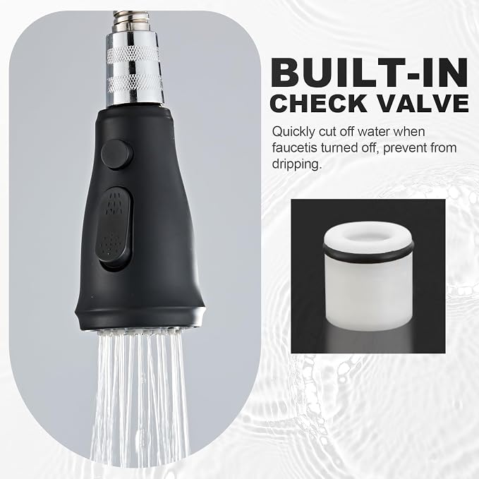Kitchen Faucet Head Replacement Part, G1/2 (13/16" Male Thread) Pull Down Pull Out Sink Sprayer Nozzle, 3 Functions Stream Spray Pause Faucet Tip, Matte Black