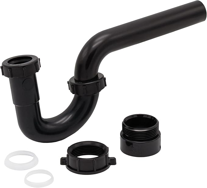 50 Pack 1-1/4 Inch P-Trap Kit, Polypropylene Tubular with ABS Marvel Adapter, Ribbed Threaded Nuts for Strong Leak-Free Connection, Includes J-Bend, Wall Arm & Washers