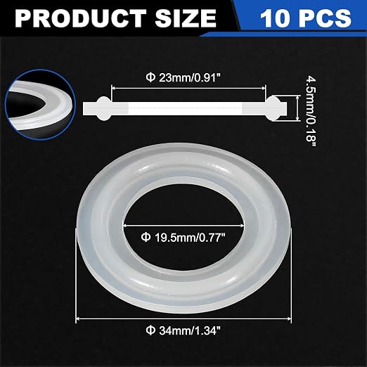 uxcell 10Pcs Silicone O Ring, 1.34" Silicone O-Rings Gasket Sealing Gasket Washers for 0.91" Clamp for Compressor Valves Pipe Repair Sink Plug Bathtub Plug Faucets, White