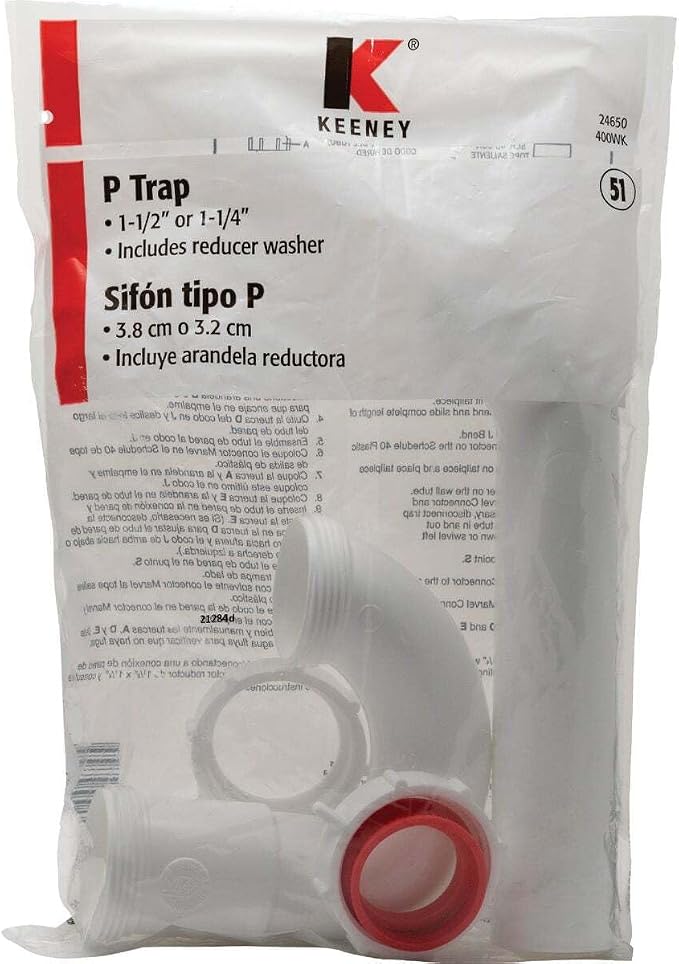 Plumb Pak 400WK Plastic P-Trap Kit with Reducing Washer, 1.5" or 1.25", White