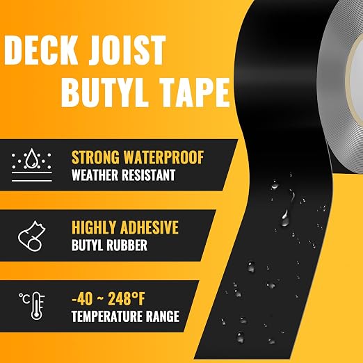 VIVIDA 2 in × 50 Ft Joist Tape for Decking, Deck Joist Butyl Tape, 1 Roll | Waterproof Deck Joist Tape, Butyl Sealant Tape, For Wood Beams, Roof, Black
