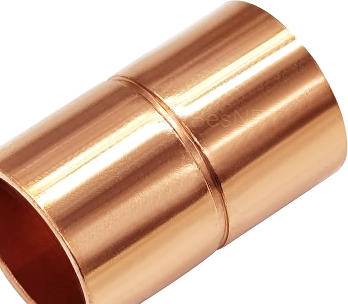 1 Pc 1-1/2 Inch Straight Copper Coupling Fittings,Pipe Solder Joint | C X C Sweat Connection Adapter For Hvac Air Conditioning Plumbing Refrigeration,Durable Premium Copper,Pipe Welding Joint