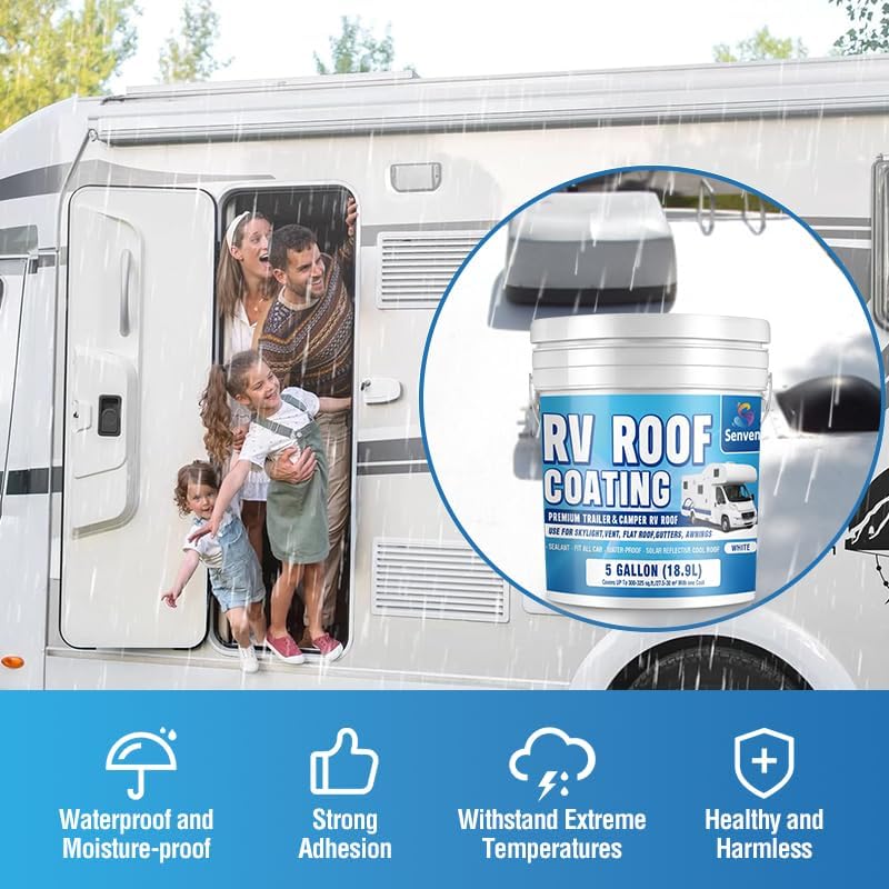 RV Roof Sealant 5 Gallon, White RV Roof Coating Kit, RV Roof Sealant White Waterproof Solar Reflective & Leak Repair for Trailers Campers Motorhomes