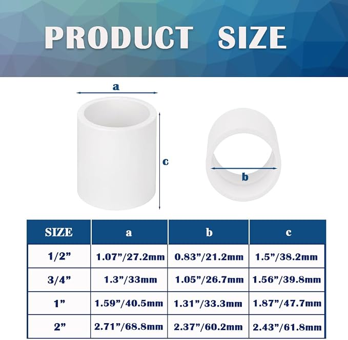 12PCS 1/2 Inch White PVC Pipe Coupling Adapter Pipe Fittings Slip Socket Connectors for Sprinkler, Drip Irrigation System, Pipes Extension HE050-1/2