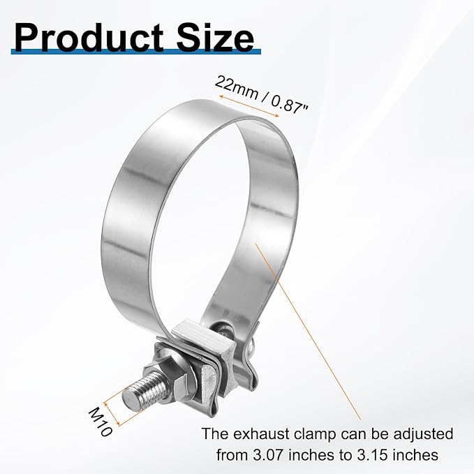 HARFINGTON 410 Stainless Steel Exhaust Clamp 3.15" Butt Joint Narrow Band Muffler Seal Exhaust Narrow Lap Butt Clamps for Pipes Mufflers Converters System Repair, Silver