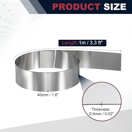uxcell Stainless Steel Flashing Roll, 1.6in x 3.3ft Metal Roof Panels 0.5mm Waterproof Sheet Roll with Cut Proof Gloves for House Repair, Roof Flashing, Sealing Windows Doors