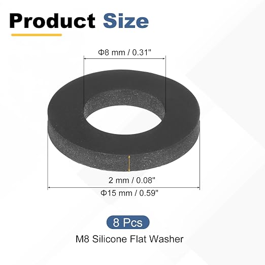 PATIKIL M8 Silicone Flat Washer, 8 Pcs 8mm ID 15mm OD Plain Washer Grommets O-Ring Sealing Gasket Spacer for Faucet Pipe Water Hose Shower Door Handles, Black