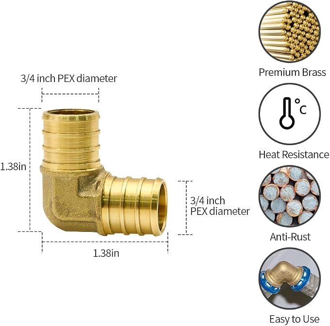 15pcs 3/4" Brass PEX Fittings, Elbow TEE Straight Couplings Set | for PEX Pipe