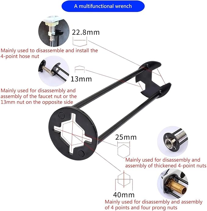 2PCS Multifunctional Sink Wrench Tool, Basin Wrench Sink Faucet Tight Spaces,Faucet Installation Tool for Kitchen Bathroom, Under Basin Pipe & Angle Valve Repair Plumbing Tools (1 PC B)