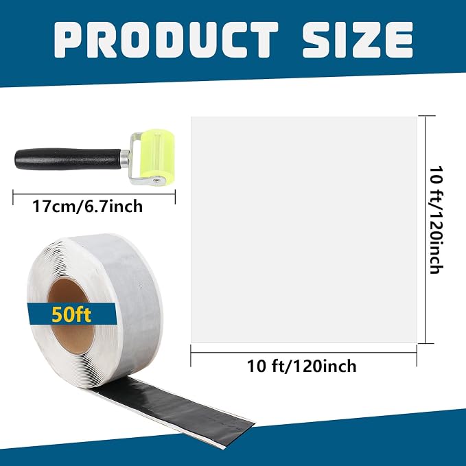 Self-Adhesive Roof Tarp | 10’ x 10’ Heavy Duty Roof Tarp with Self Stick Roll Butyl Tape White Multi Purpose Thick UV-Resistant Roof Waterproof Cloth for Leaks, Roof Repairs