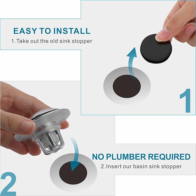 WELSAN Chrome Plated Bathroom Sink Drain Stopper 1 1/8"-1 1/2" Bath Drain