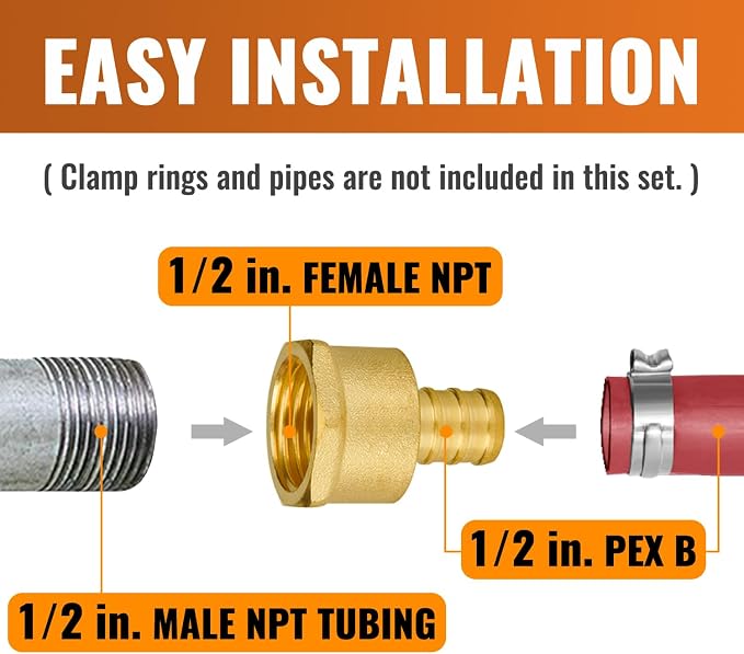 SUNGATOR 25-Pack 1/2" PEX Female Adapter, PEX Fittings 1/2 Inch, Brass | Crimp Fitting for PEX Pipe