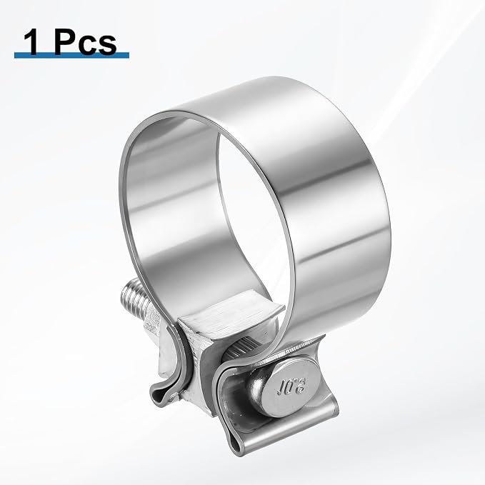 HARFINGTON 410 Stainless Steel Exhaust Clamp 2.17" Butt Joint Narrow Band Muffler Seal Exhaust Narrow Lap Butt Clamps for Pipes Mufflers Converters System Repair, Silver