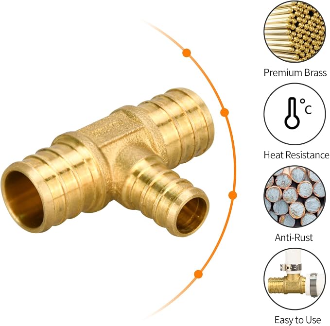 12 Pack 3/4" × 3/4" × 1/2" Brass PEX TEE Fittings | for PEX Pipe in Plumbing Jobs