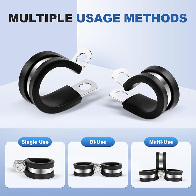 3/4 Inch Rubber Cable Clamp P Clip Pipe Hose Tube Conduit Wire Insulated | ELECFUN, 20pcs, Stainless Steel, Metal, Line