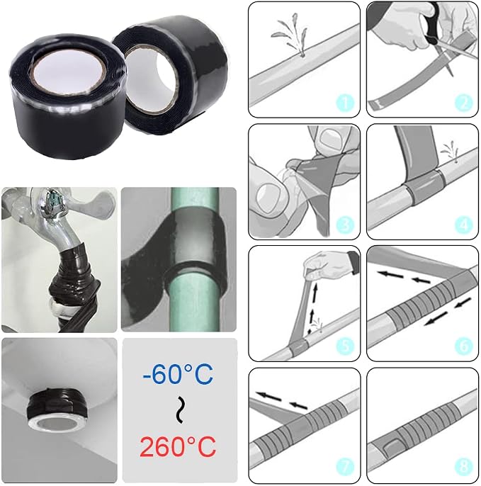 Pipe Repair Tape Stop Water Leak Burst Plumber Tap Waterproof BondingTape Tools Self Amalgamating,Grey