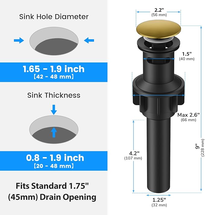 Bathroom Sink Drain with Overflow with Hair Catcher Anti-Clog Sink Strainer