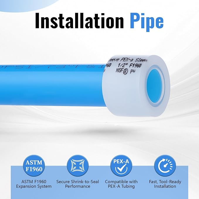 (90 Pack YVSKM) PEX-A Expansion Rings with STOP 60 pcs 1/2 inch + 30 pcs 3/4 inch — F1960 Full-Flow Expansion Sleeves for PEX-A Pipe, Leak-Tight, Fast Install for Hot/Cold & Potable Water