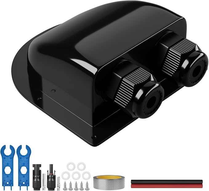 Solar Cable Entry Gland Waterproof PV Entry Gland Multiple Lengths with UV-Resistant PC Housing Includes Butyl Tape for RV Boat Roof Yacht Solar Systems(0.3FT Black)