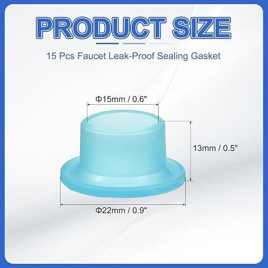uxcell 15 Pcs Faucet Leak-Proof Sealing Gasket, Silicone Faucet Sealing Gasket, Universal Leak-Proof Silicone Plug for Pipe Plugs, Prevent Leaks in Pipe Systems, Blue