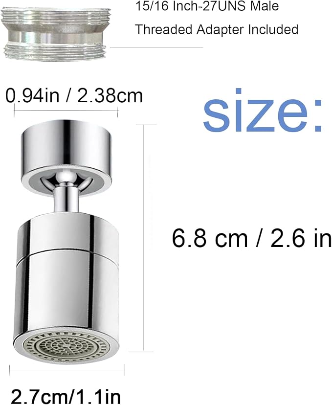 2 Pcs Faucet Aerator, 360° Swivel Kitchen Sink Faucet Aerator, Big Angle Twist, Dual-function 2-Flow Sprayer Faucet Head, Sink Sprayer Attachement, Faucet Replacement Part 55/64'', Chrome