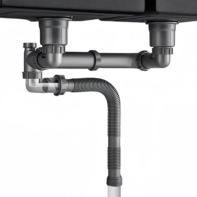 Flexible Double Kitchen Sink Drain Kit, 1-1/2 in Replacement P-Trap