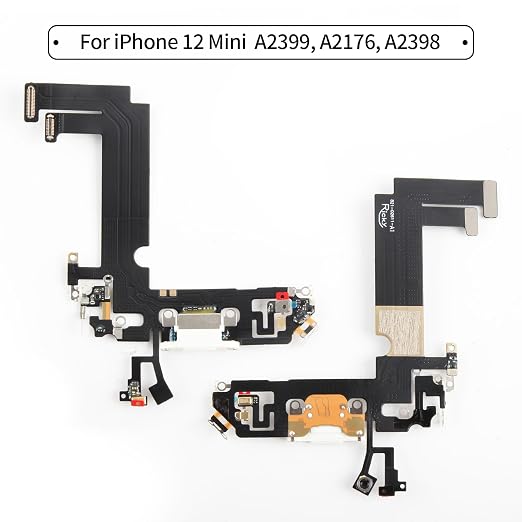 for iPhone 12 mini Lightning Charging Port Replacement Black Dock Connector Flex Cable Assembly with Waterproof Tape & Tool Kit A2176 A2398 A2400 A2399 (White)