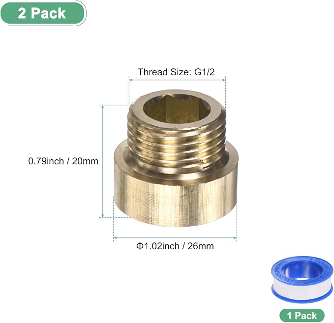 M METERXITY Shower Head Extension Arm, Brass G1/2 Male to Female Extension Pipe Fitting Adapter with PTFE Thread Seal Tape for Shower/Faucet, Pipe Plumbing Coupler 0.79"/20mm 2-Pack