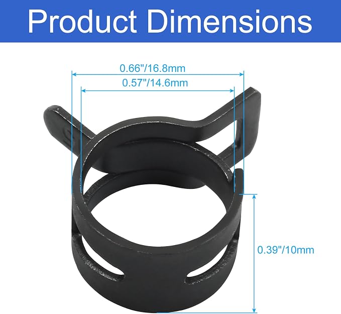 0.59 Inch ID Spring Band Type Clamps, Black, 15mm, 20 Pcs | Fuel Hose Clamps Fasteners, Spring Hose Clip, For Fuel Hose Line Water Pipe Air Tube