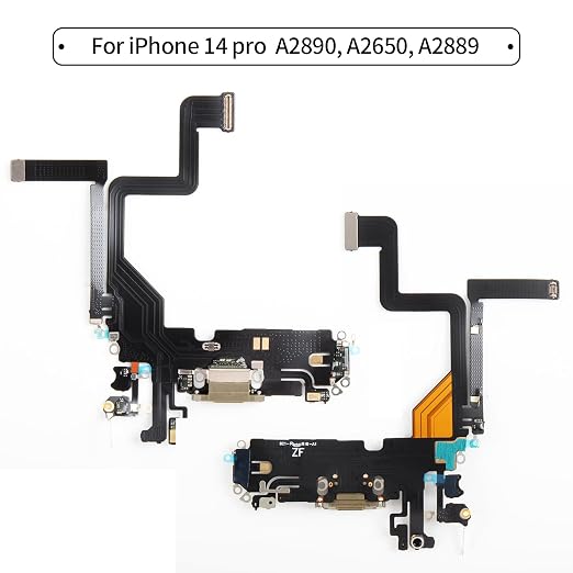 for iPhone 14 Pro Lightning Charging Port Replacement (Gold) USB Dock Connector Flex Cable Assembly with Waterproof Tape Tool Kit A2890 A2650 A2889 A2892
