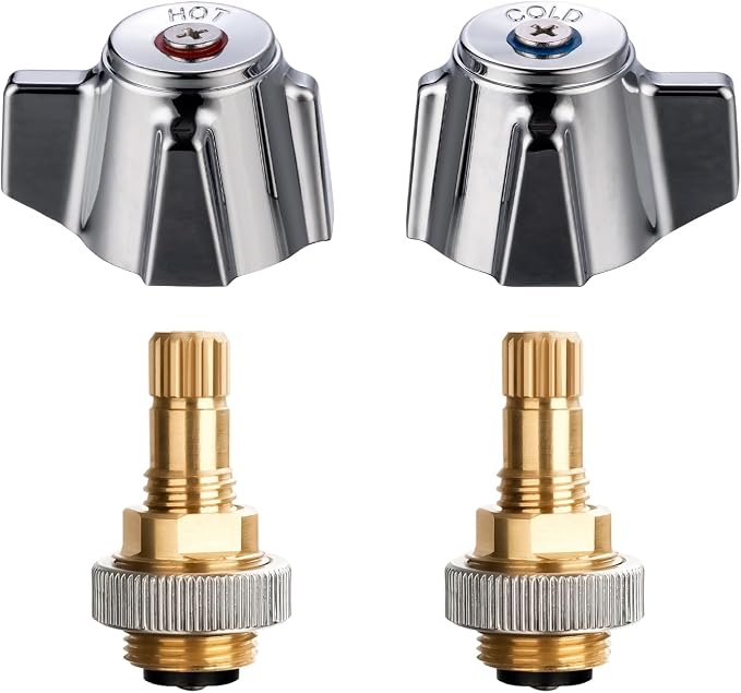 Brass Faucet Stems Valves & Knob Handles Kit for Commercial Faucet