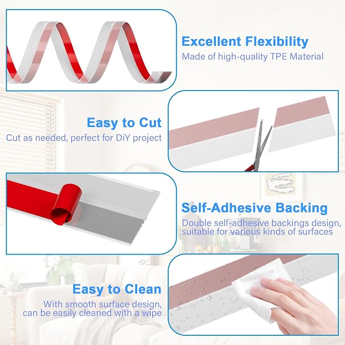 36FT Weather Stripping Door Seal - 2" Silicone Door Draft Seal Tape for Gaps Under Door Weatherstripping Sweep Stopper for Bottom of Shower Door/Sliding Glass Door