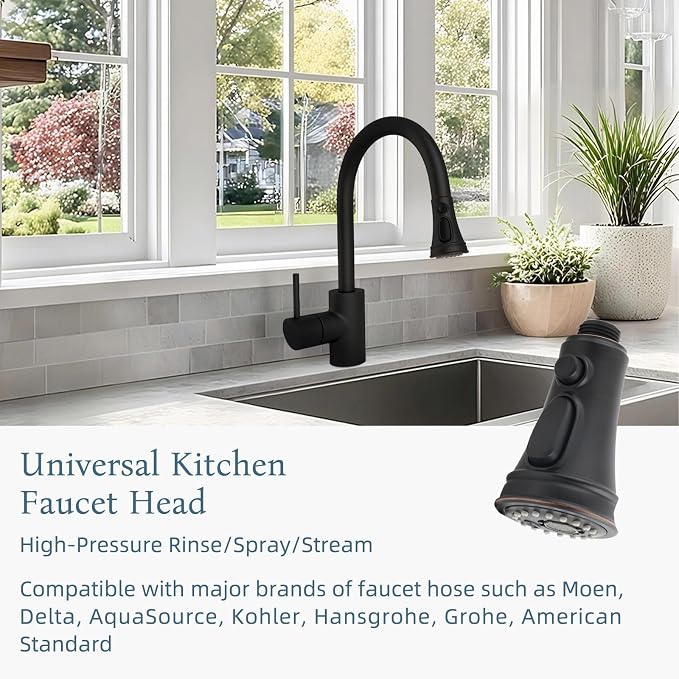 Universal Kitchen Faucet Head Replacement, 3 Modes Spray, Oil-Rubbed Bronze